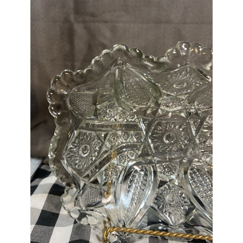 VTG Glass Serving Bowl Clear Daisy & Fine cut by Indiana 10 x 3 Rectangle (2571) - Picture 6 of 8